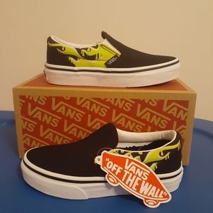 Vans Slip on Shoes Boy Pre-School Classic Slime Monster Girls Black Flats